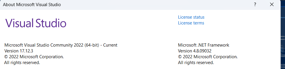 Visual Studio about